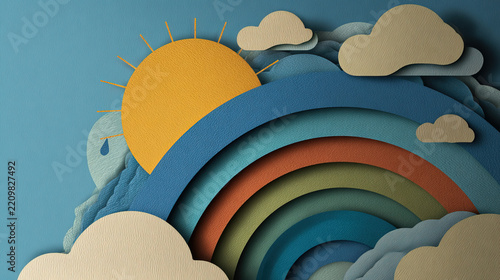 sun clouds and rain in paper style