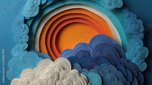 sun clouds and rain in paper style