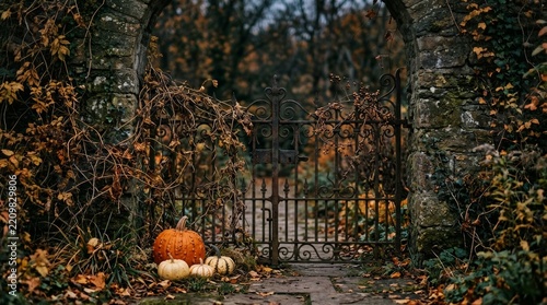 Iron  gate autumn Halloween Thanksgiving copy space spooky 