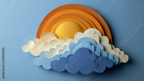 sun clouds and rain in paper style