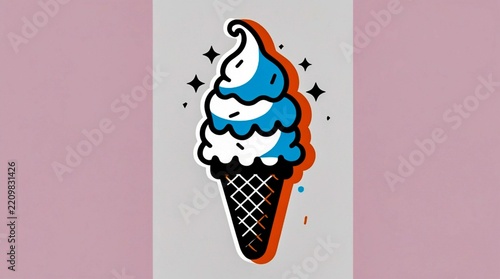Ice cream cone with blue and white scoops for summer dessert