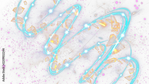 Obraz na plátně Glowing crystalline clusters entwined with bright cyan light trails isolated on