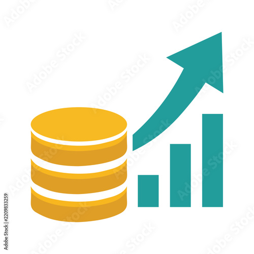 Financial growth icon with stacked coins and an upward trending arrow