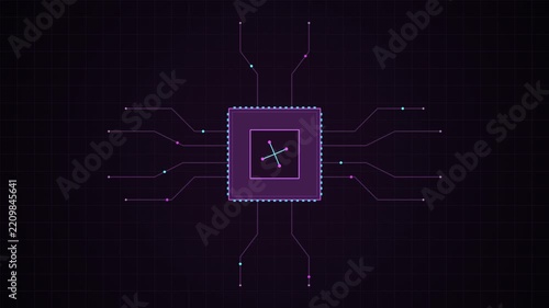 Quantum Microchip Processor Silicon Wafer Loop, Glowing Circuit Motherboard Tech Background