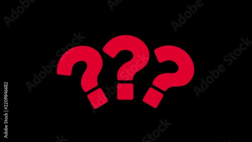 Red animated question marks glowing on dark background 4K motion graphics loop