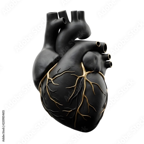 3D Clay Anatomical Heart Luxury Black Gold Render