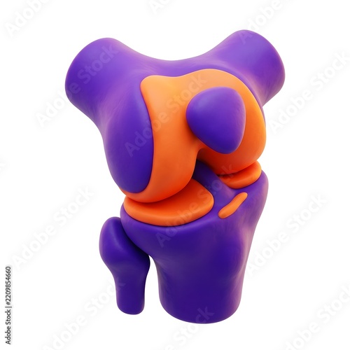 3D Clay Knee Joint Bones Purple Orange Render