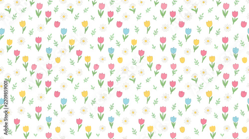 Cute Floral Pattern with Tulips and Daisies