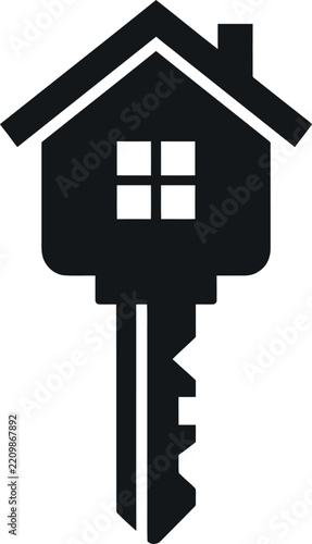 Black house key icon representing real estate property ownership and