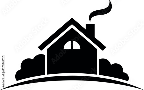 Minimalist house icon with chimney smoke isolated on a white