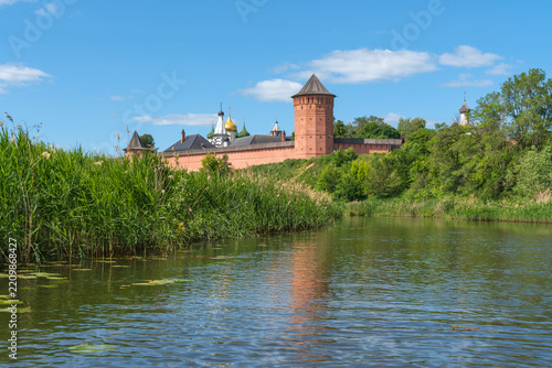Spaso-Evfimiev Monastery (a monastery of the Vladimir Diocese of the Russian Orthodox Church) on the bank of the Kamenka River on a sunny summer day, Suzdal, Vladimir region, Russia