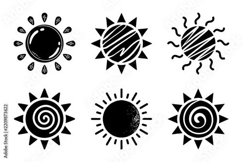 Collection Of Minimalist Black And White Sun Icons And Symbols