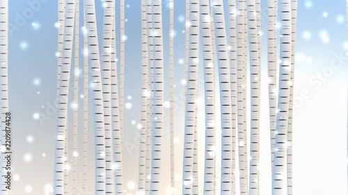 Peaceful Winter Birch Forest with Falling Snow, Seamless Loop 4K