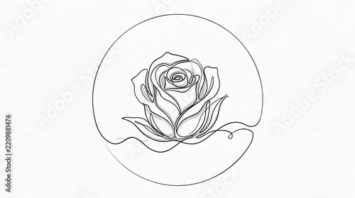 Beautiful rose flower bloom in a circular line frame.