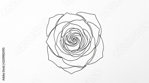 Elegant single rose flower blossom in minimal line art.