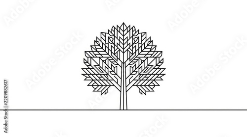 Geometric line art tree illustration on white background.