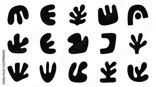 Creative Black and White Hand Drawn Emoji Style Letter Icons Set for Digital Design and Branding
