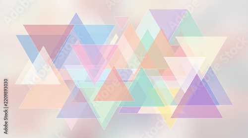 Abstract geometric composition with overlapping translucent pastel triangles