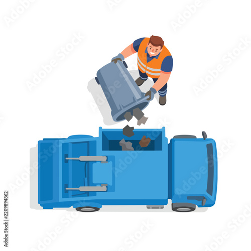Worker Loading Large Equipment into Blue Utility Truck Vector Illustration