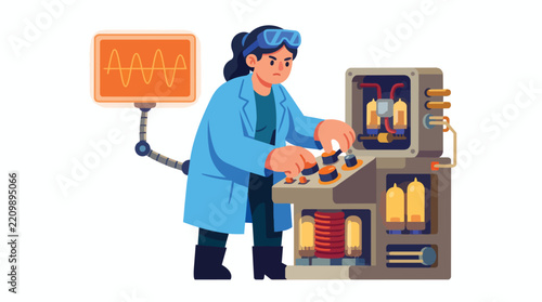 Scientist Using Robot Arm in Medical Laboratory with Ecg Monitor