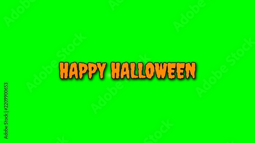 Animated Happy Halloween orange spooky title text with glowing light effects on green screen chroma key background