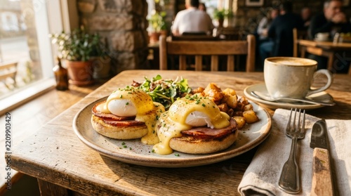 English Breakfast with Coffee and Salad in Sunlight