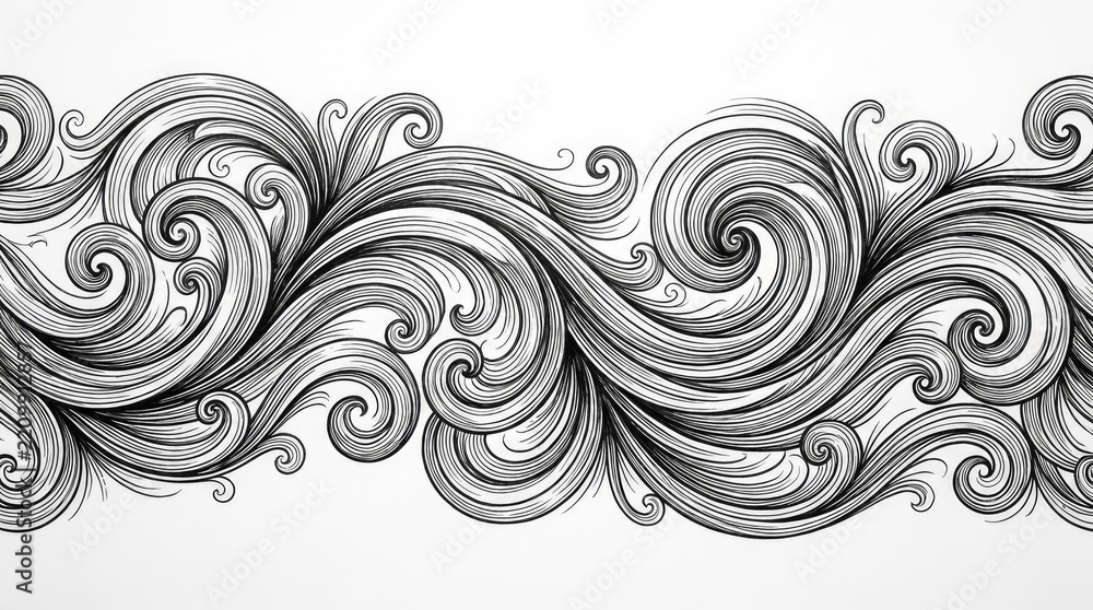 Fototapeta premium Black and white vintage ornamental wave scroll pattern.