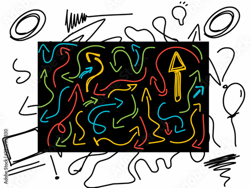 A collection of colorful doodle elements. Random doodle icons and various shapes. Hand-drawn vector doodles.