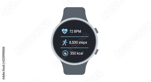 Smartwatch displaying health and fitness data on screen.