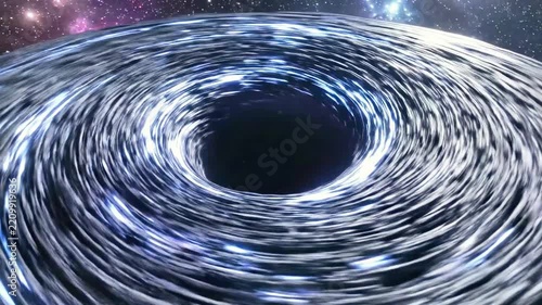 Swirling event horizon around a massive black hole.
