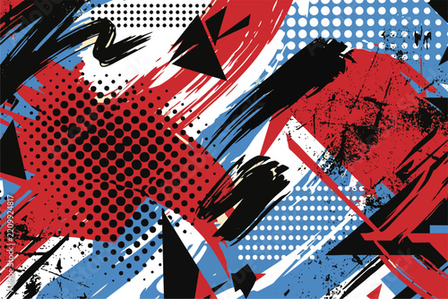 Abstract Pop Art Brush Strokes and Halftone Geometric Background