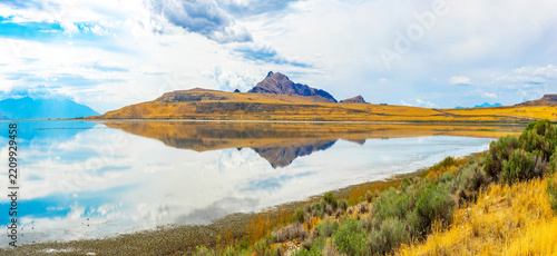Panoramic view of Great Salt Lake from Antelope Island Utah