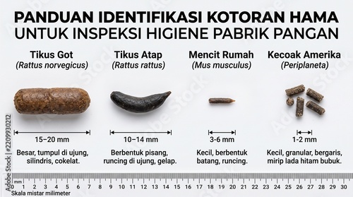 Pest Dropping Identification Guide with Millimeter Scale for Food Factory Hygiene Inspection
