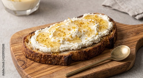 Artisanal Sourdough Toast with Whipped Ricotta and Golden Osmanthus Honey Drizzle