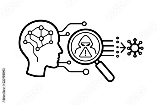 Artificial intelligence cyber security threat detection and malware vulnerability inspection icon