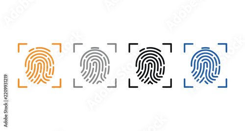 Fingerprint icon vector set illustrating biometric security