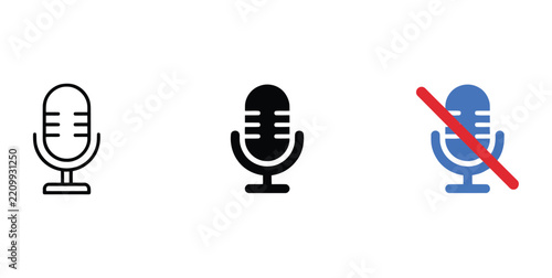 Microphone icon vector, audio recording and muting symbols
