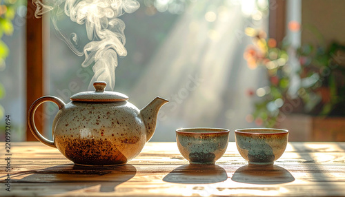 Tea set for two in warm morning light symbolizing sharing and meaningful connection
朝の光の中でお茶を分かち合う2人の時間とつながり