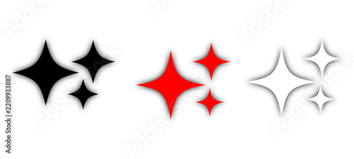 Set of sparkling stars, fourpointed star icons, red and white stars