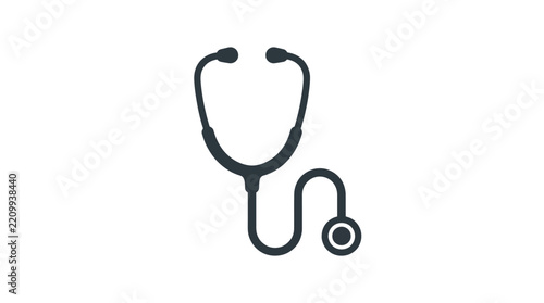 Minimalist dark grey medical stethoscope icon graphic design showing clean smooth lines and professional vector style
