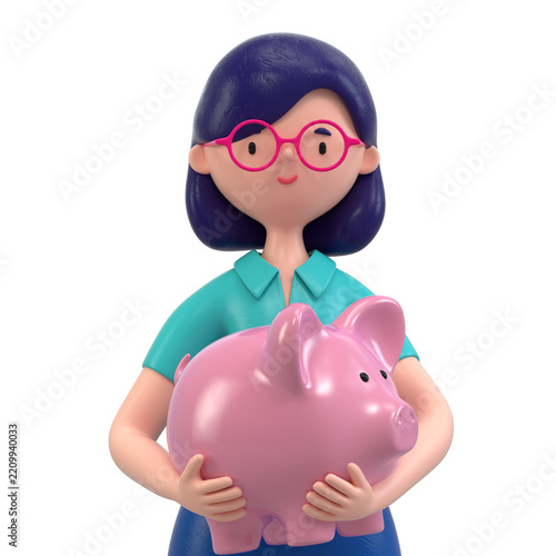 woman holding a large piggy bank