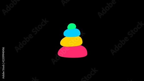 Colorful stacked stones tower on black background animation