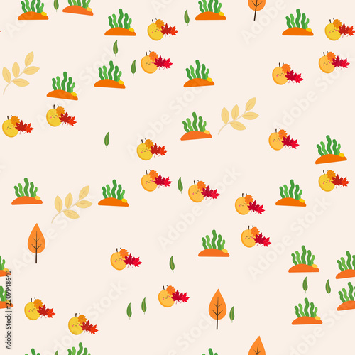 Cartoon apples and autumn leaves seamless pattern