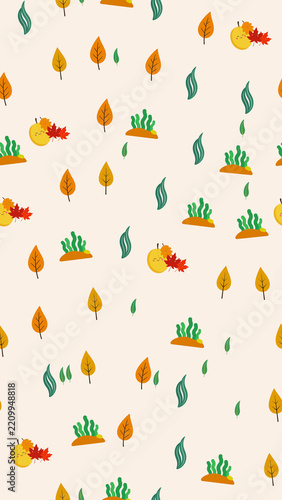 Cute Autumn Pattern with Apple and Leaves