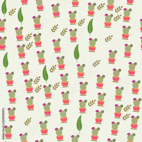 Potted Cactus Pattern with Flowers