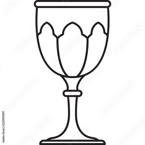 A minimalist black and white line art vector illustration of a vintage medieval goblet or chalice, perfect for icons, tarot symbolism, and decorative designs.