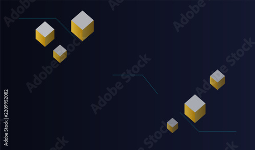 Abstract geometric cubes with thin lines on a dark blue background