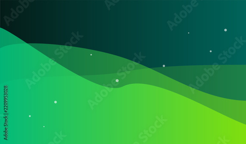 Abstract green wave background with soft light dots and copy space