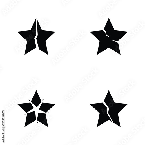 Star icon set with various cracked and broken shapes