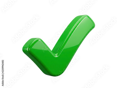 Shiny green check mark icon isolated on a clean white background for design